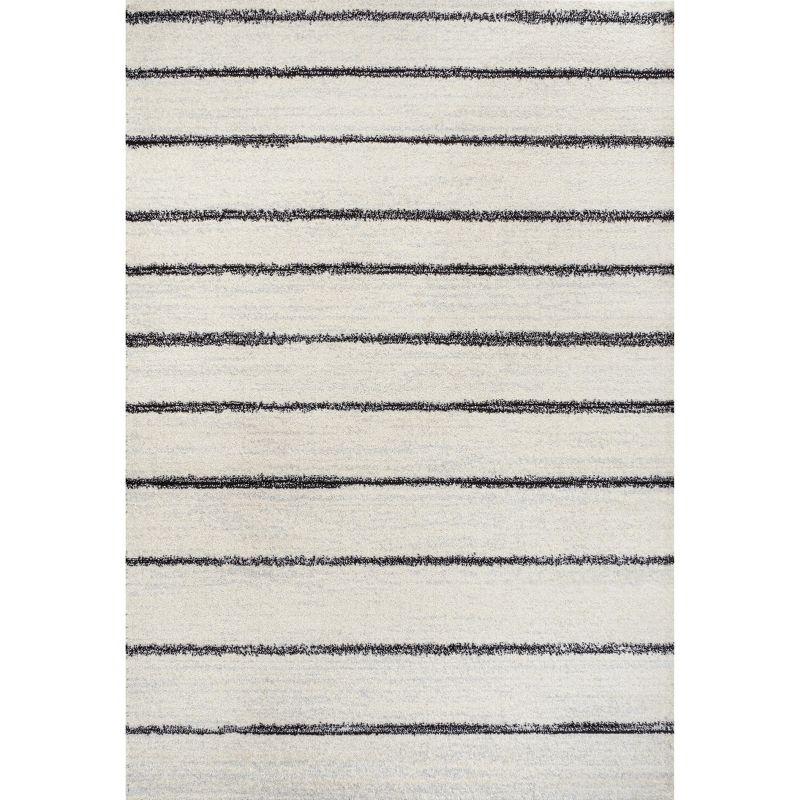 Williamsburg Cream and Black Striped 4' x 6' Synthetic Area Rug