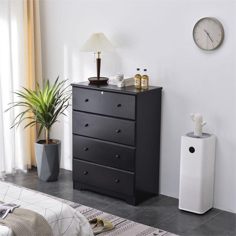 Better Home Products Isabela Solid Pine Wood 4 Drawer Chest Dresser in Black