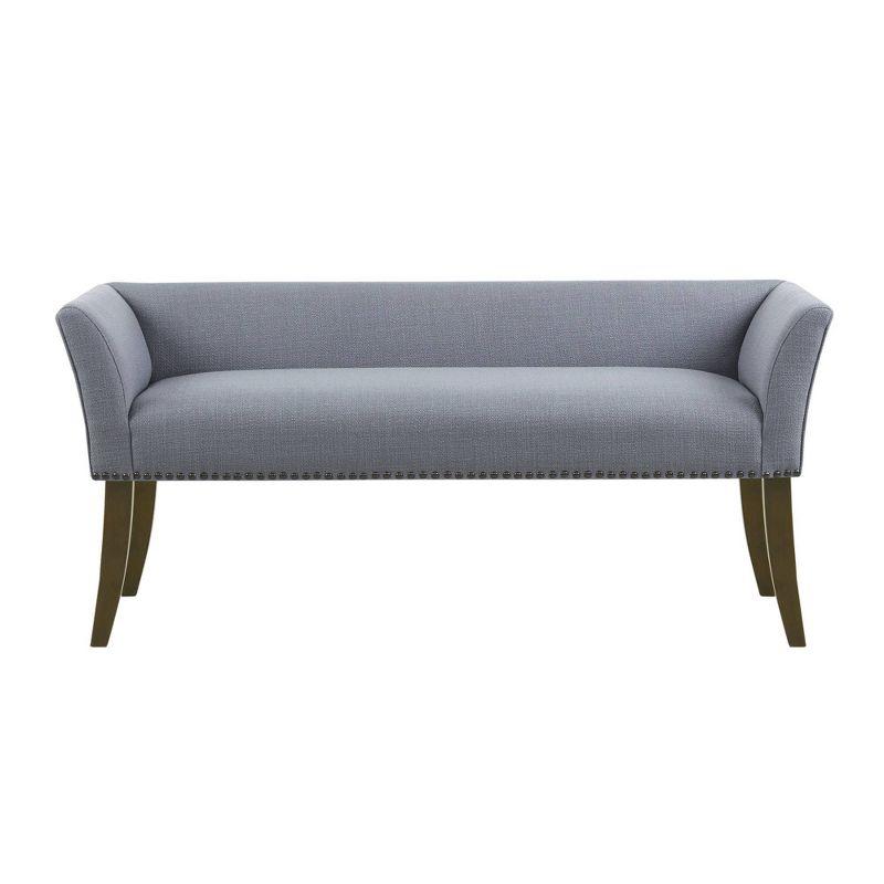 Slate Blue Upholstered Bench with Espresso Wood Legs