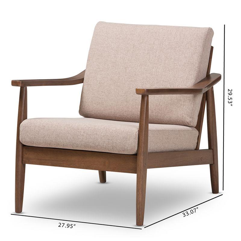 Venza Mid Modern Lounge Chair: Rubberwood Frame, Polyester Upholstery - Baxton Studio