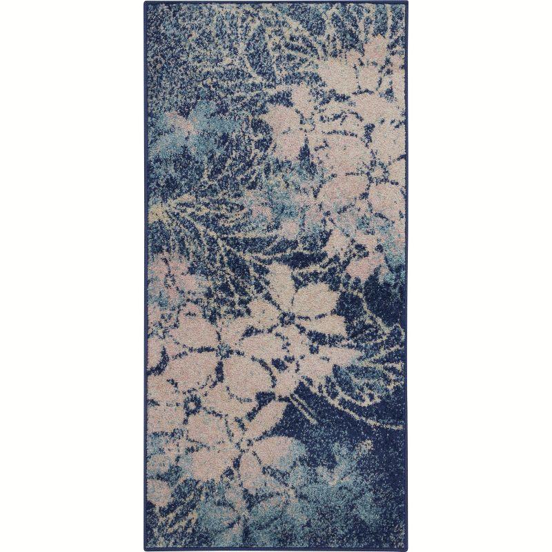 Navy & Pink Floral Viscose 2' x 4' Easy-Care Area Rug
