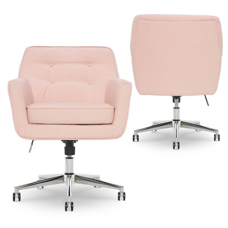 Serta Style Ashland Home Office Chair Party Blush Pink: Upholstered, Adjustable, with Casters/Wheels