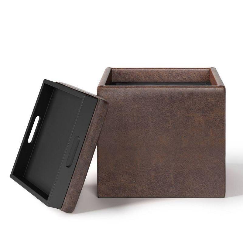 WyndenHall Townsend 17" Wide Contemporary Square Storage Ottoman in Distressed Brown Vegan Faux Leather, Assembled