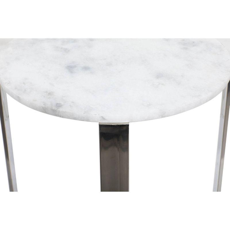 White Marble and Stainless Steel Round Accent Table