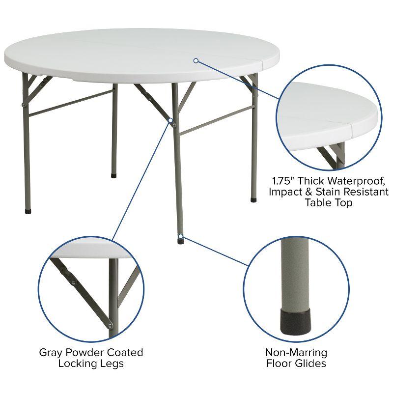 Emma and Oliver 4-Foot Round Bi-Fold Granite White Plastic Event Folding Table with Handle