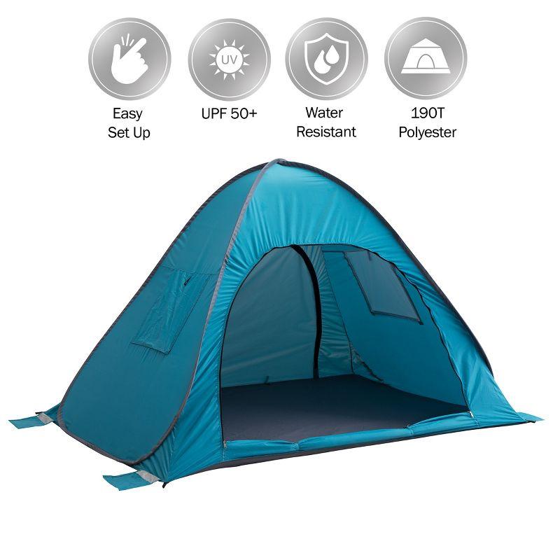 wakeman Wakeman Pop Up Beach Tent - Fits 2 People - Sun Shelter with UV Protection and Ventilation, Blue