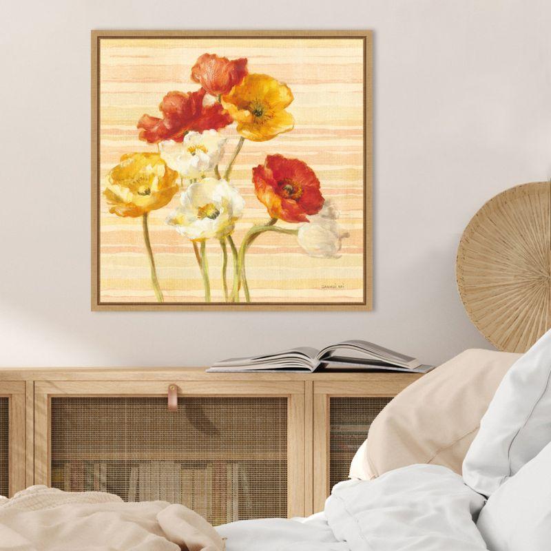 Amanti Art Dancing Poppies on Stripes by Danhui Nai Framed Canvas Wall Art