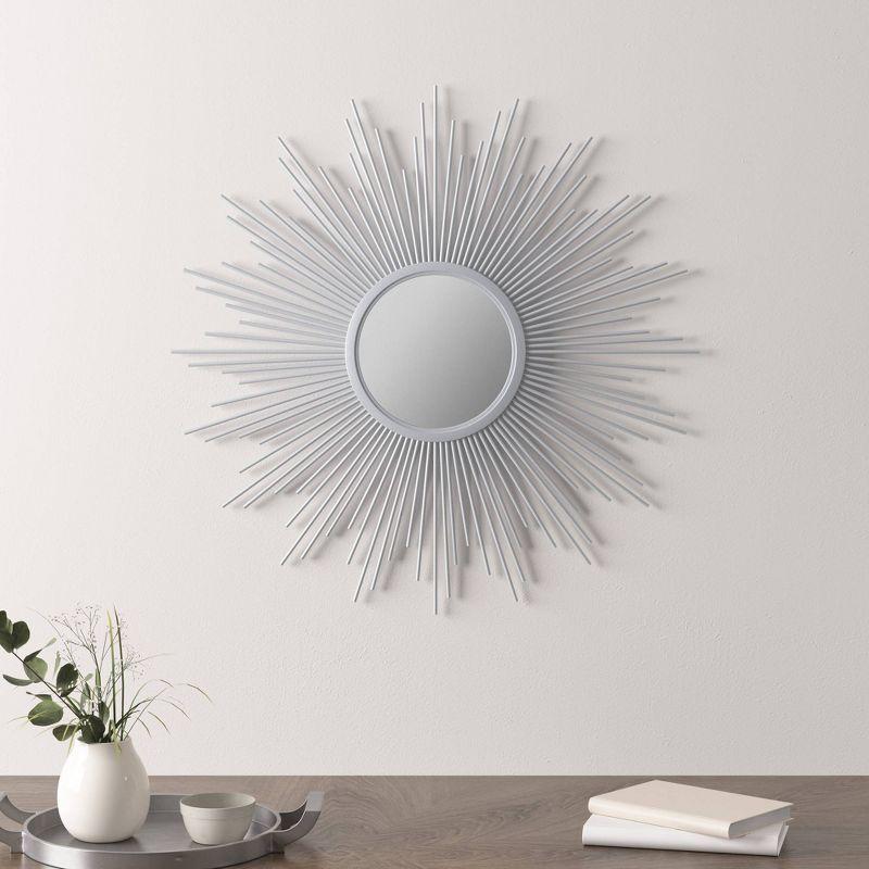 29.5" Round Dia Fiore Sunburst Decorative Wall Mirror Silver - Madison Park: Chic Luxe Metallic Flair