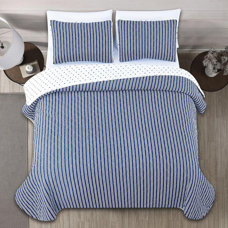 King White and Navy Reversible Microfiber Quilt Set