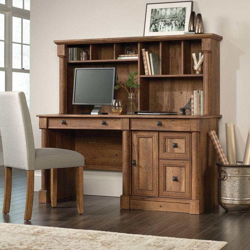 Vintage Oak Wood Computer Desk with Hutch and Drawers