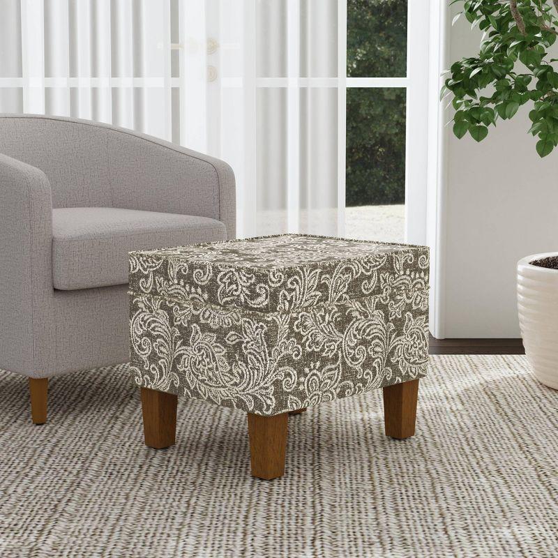 HomePop Medium Storage Ottoman Brown : Upholstered Footstool, Floral Pattern, Hardwood Frame