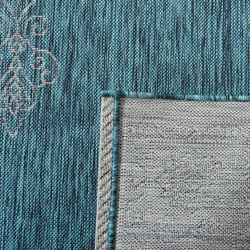 Teal & Ivory Reversible Easy-Care Rectangular Outdoor Rug 9' x 12'