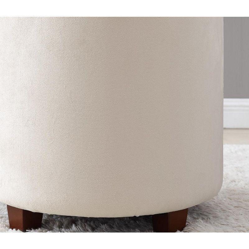 Ornavo Home Lawrence Round Storage Ottoman with Table Top Lid - Velvet Cream