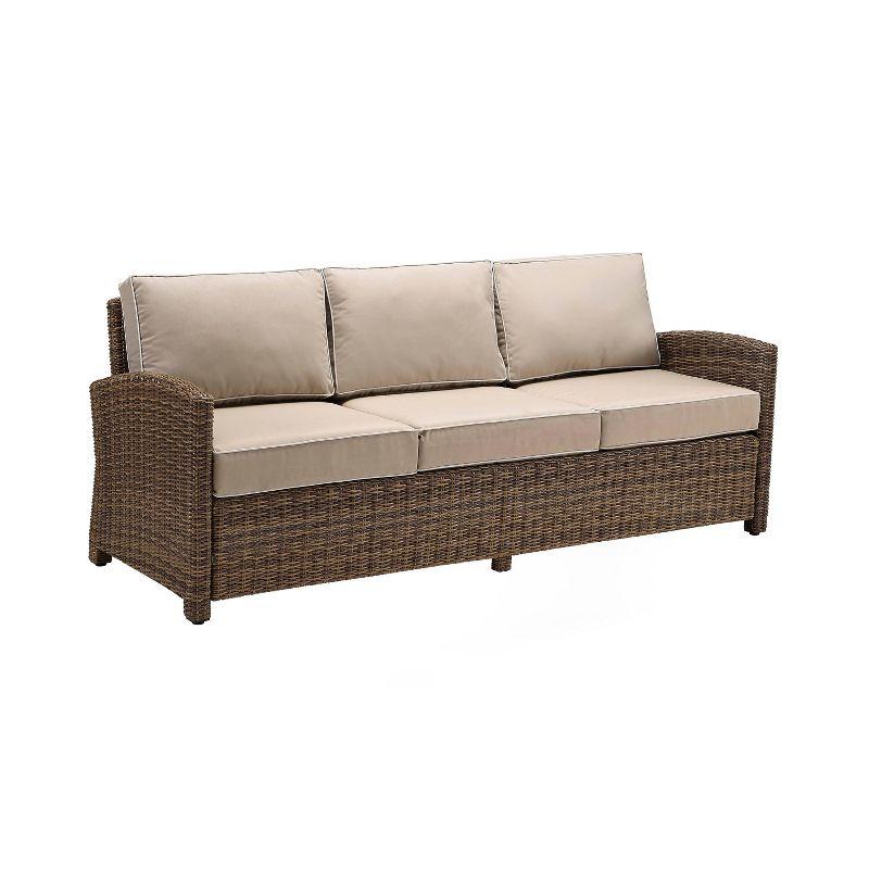 Bradenton Outdoor Wicker Sofa - Sand - Crosley: UV-Resistant Patio Furniture, 3-Seater with Foam Cushions