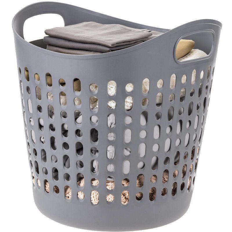 IRIS 3Pack Laundry Basket 40L Durable and Flexible, Portable Round Bin, 1.15 Bushel Hamper for Storage with Ventilation Holes for Closet Dorm, Gray