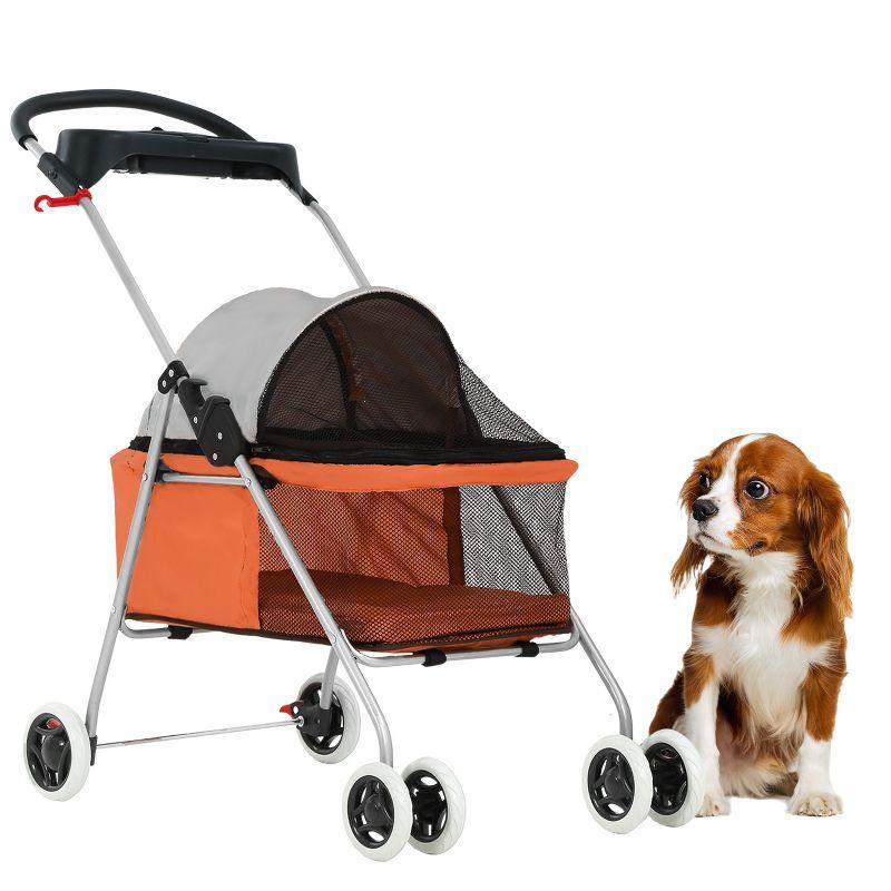 BestMassage Pet Stroller 4 Wheels Dog Cat Stroller Foldable Jogger Stroller, Orange
