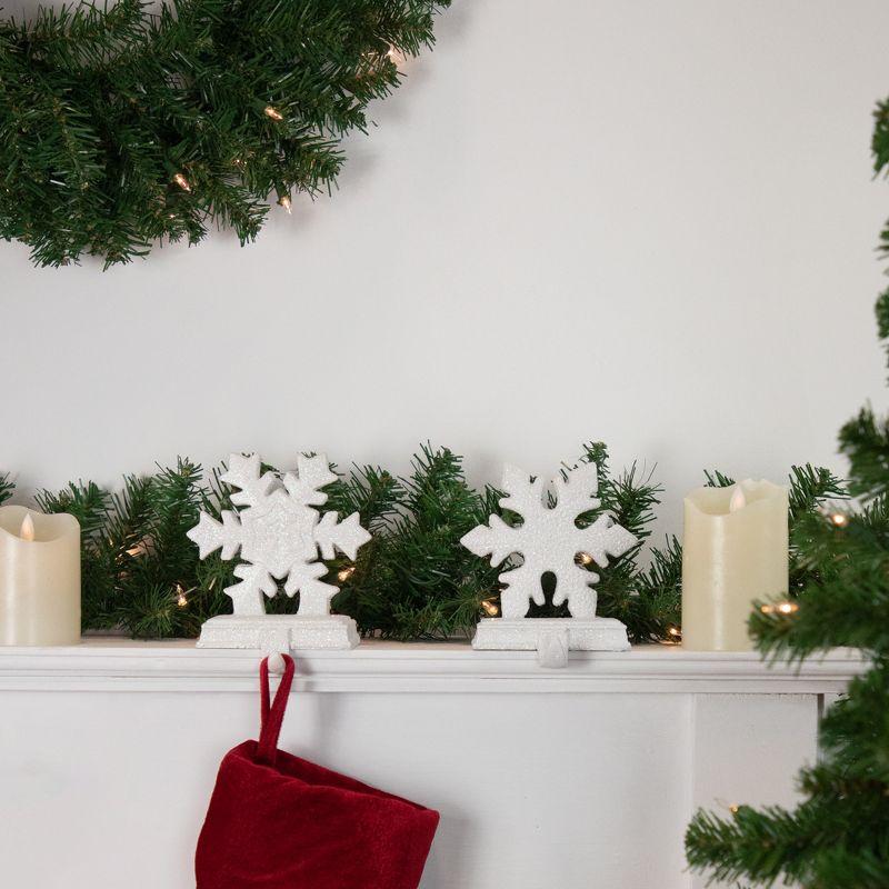 Set of 2 White Glittered Snowflake Christmas Stocking Holder 6.5"