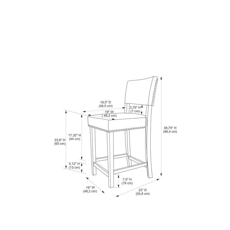 Linon Corey Dark Washed Velvet Upholstery Counter Height Barstool Gray: Stained Wood Legs, Microfiber, Footrest