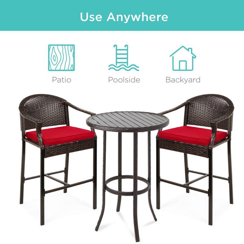 Best Choice Products 3-Piece Outdoor Wicker Bistro Bar Height Set for Patio, Garden w/ Barstools, Steel Frame