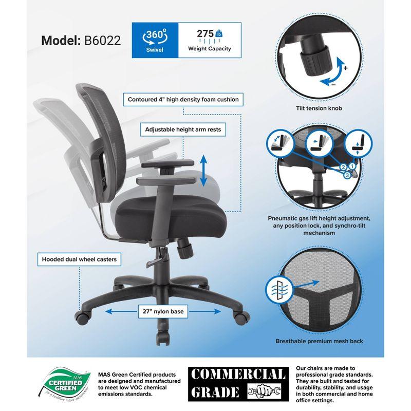 Task Chair Synchro-Tilt Black - Boss Office Products: Ergonomic Mesh, Adjustable Arms, Swivel Base