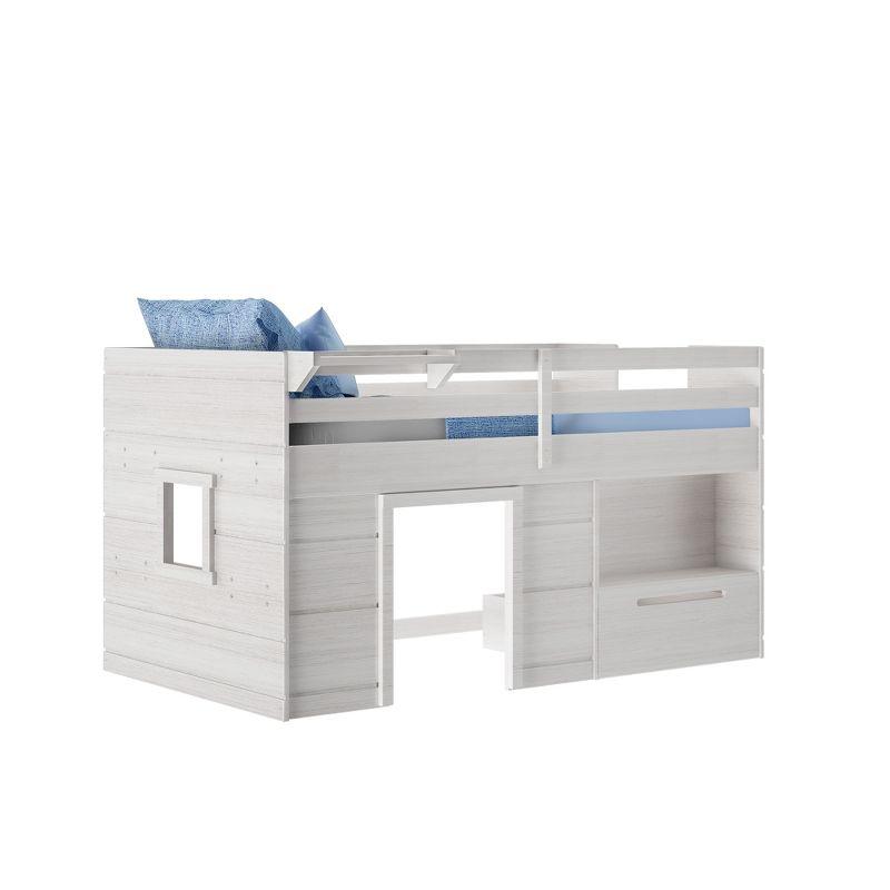 Max & Lily  Modern Farmhouse Low Loft Bed with Storage Drawer, Solid Wood Bed for Kids