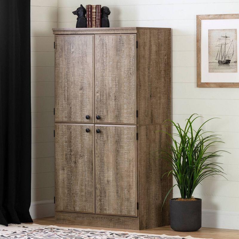 Morgan 4 Door Storage Cabinet Oak - South Shore: Laminated Particleboard, Metal Hardware, Meets Safety Standards