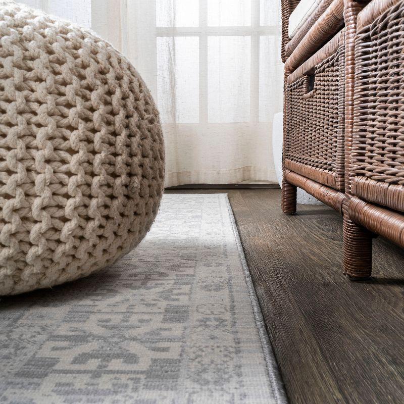 6' Square Modern Persian Vintage Medallion Area Rug, Light Gray - JONATHAN Y