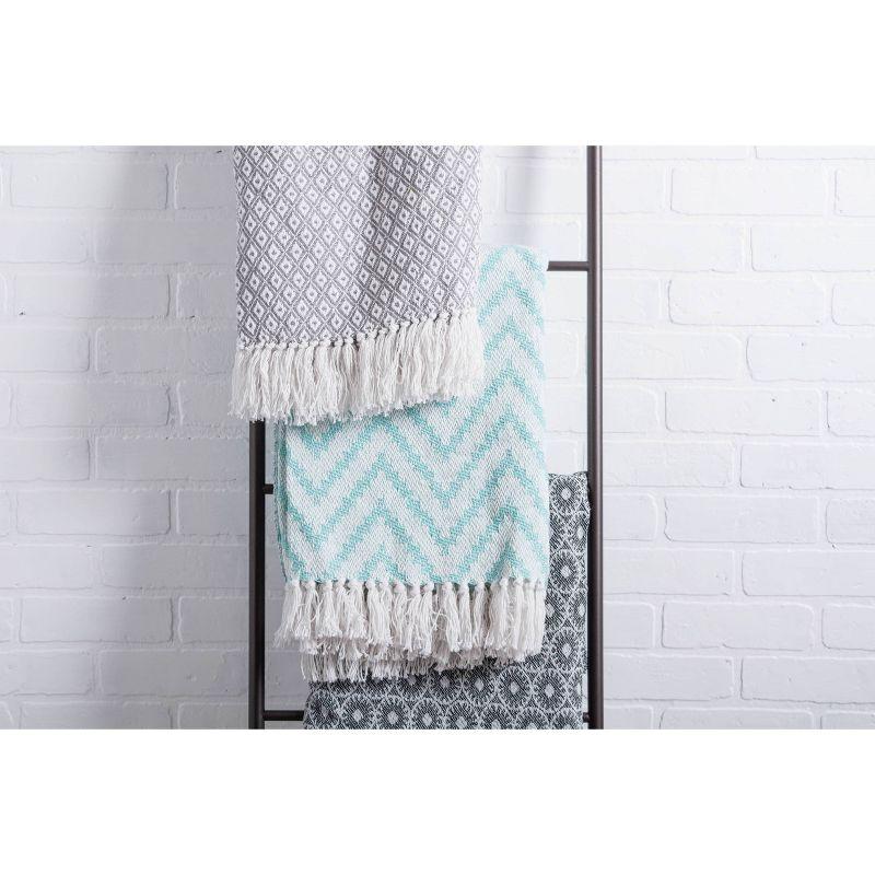 50"x60" Large Chevron Handloom Throw Blanket Aqua - Design Imports: Cotton, Hypoallergenic, Machine Washable