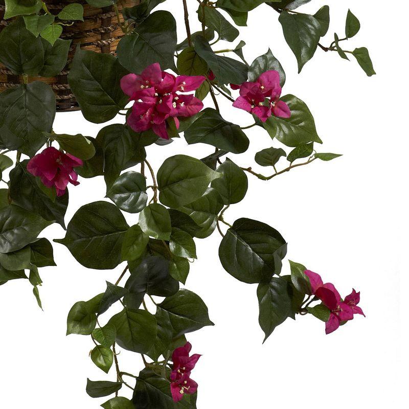 Nearly Natural Bougainvillea Silk Hanging Basket: Indoor Faux Floral Decor, Wicker Basket