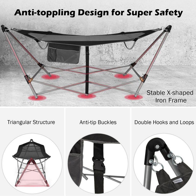 Costway Folding Hammock Indoor & Outdoor Hammock with Side Pocket & Iron Stand Black