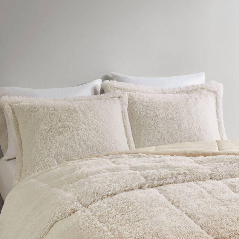 Natural Ombre Twin Shaggy Faux Fur Comforter Set