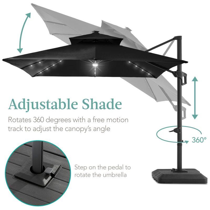 Arlmont & Co. Ronessa 10x10ft 2-Tier Square Outdoor Solar LED Cantilever Patio Umbrella w/ Base Included