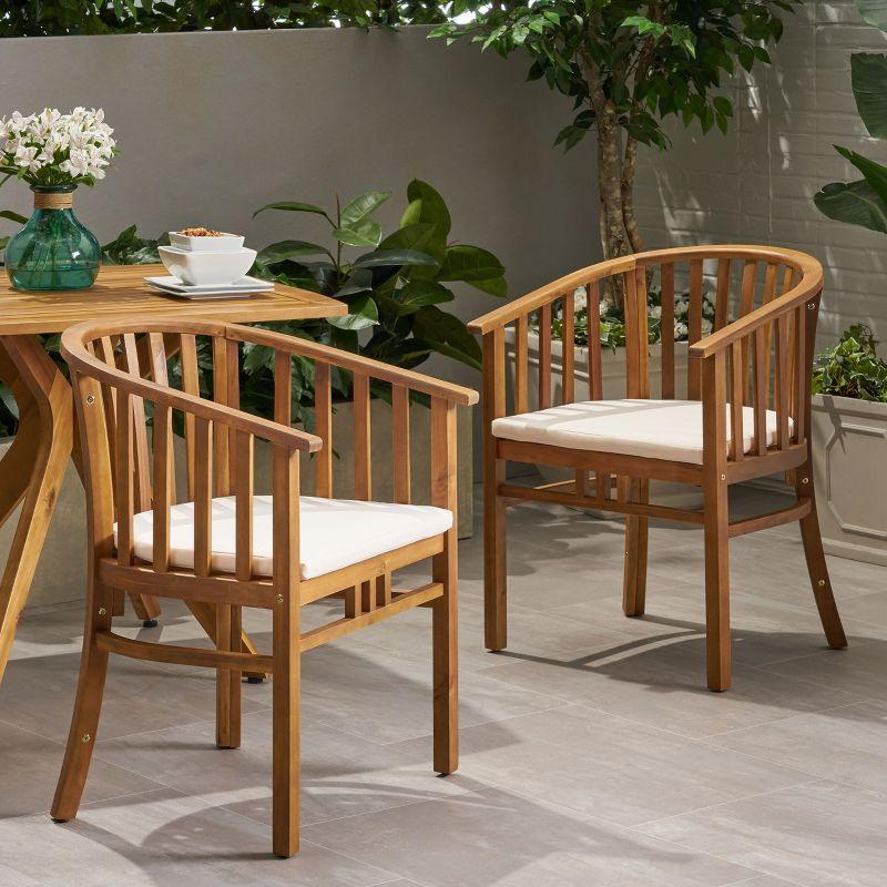 GDFStudio Rosin Outdoor Acacia Wood Dining Chairs with Cushion (Set of 2), Cream/Teak