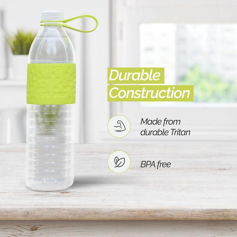 Copco Hydra Sports Water Bottle 20 Ounce Non Slip Sleeve BPA Free Tritan Plastic Reusable - Gray 2510-2297