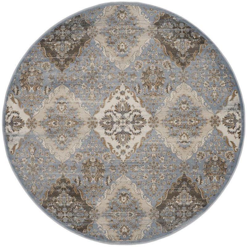 Vintage Light Blue Round Viscose Area Rug