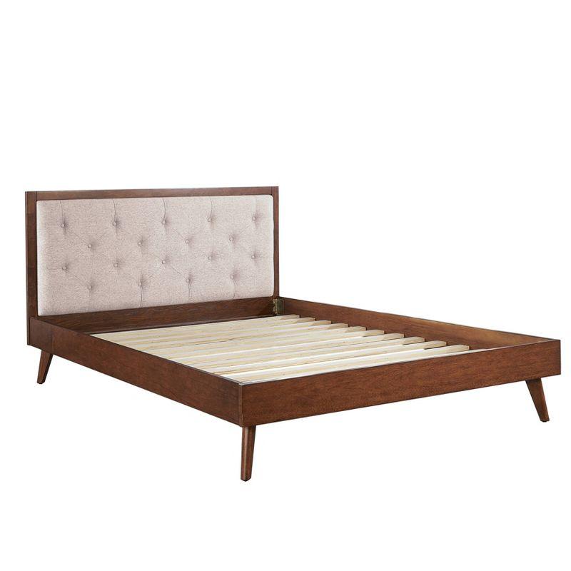 Reid Mid-Century Oatmeal Tufted Queen Platform Bed with Slats