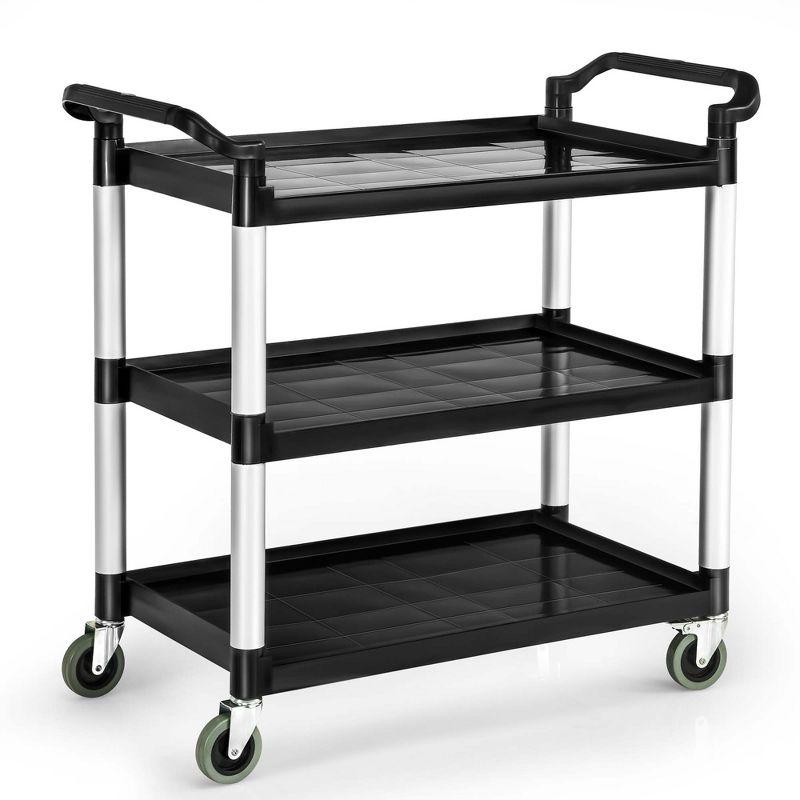 Black and Silver 3-Shelf Aluminum Utility Cart with Casters