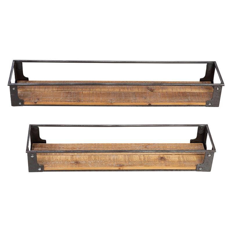 Honey-Can-Do Metal and Wood Wall Shelves: Rustic Floating Shelves, Decorative Steel Frame, 2-Tier, 10lb Capacity, Brown