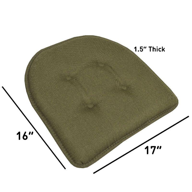 Solid Color U Shaped Memory Foam 17" x 16" Chair Cushions, Army Green, 4 Pack