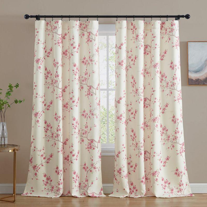 HLC.ME Jasmine Floral Patterned Window Rod Pocket Curtains - Light Blocking Darkening Window Panels, Set of 2 - Seafoam Green, 52 W x 84 L