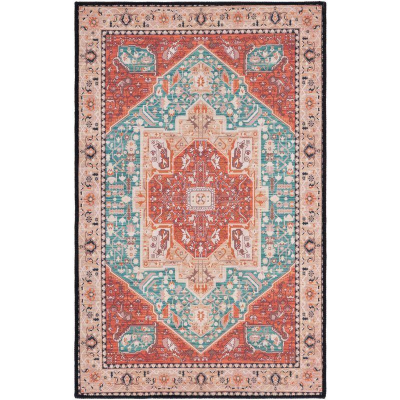 Tucson Aqua and Rust 3' x 5' Machine Washable Area Rug