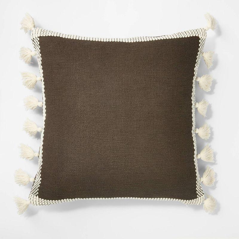 Oversize Woven Frame Square Throw Pillow with Side Tassels - Threshold™ designed with Studio McGee: Cotton, Indoor Decorative Cushion