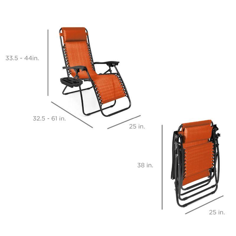 Burnt Orange Adjustable Zero Gravity Lounger Set with Cushions and Tray