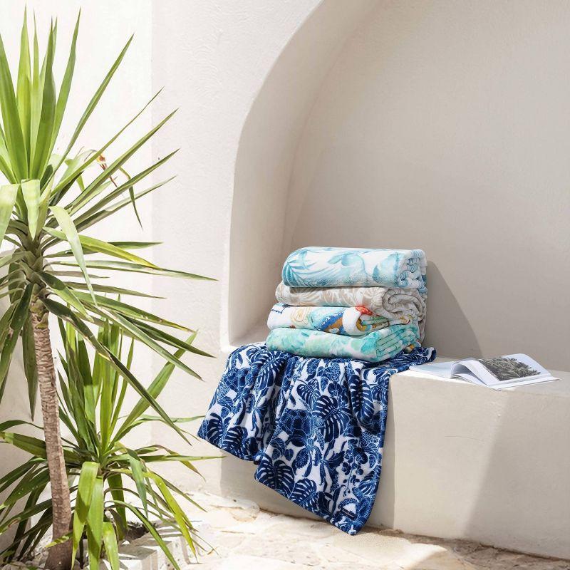 50"x70" Oversized Turtle Bay Throw Blanket Blue - Tommy Bahama: Plush, Reversible, Leaf Pattern,  Kids' & Adults