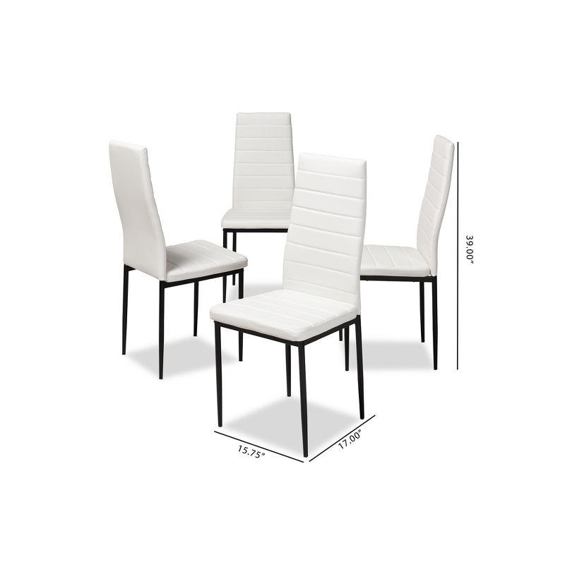 Set of 4 Sleek White Faux Leather Parsons Side Chairs with Metal Legs