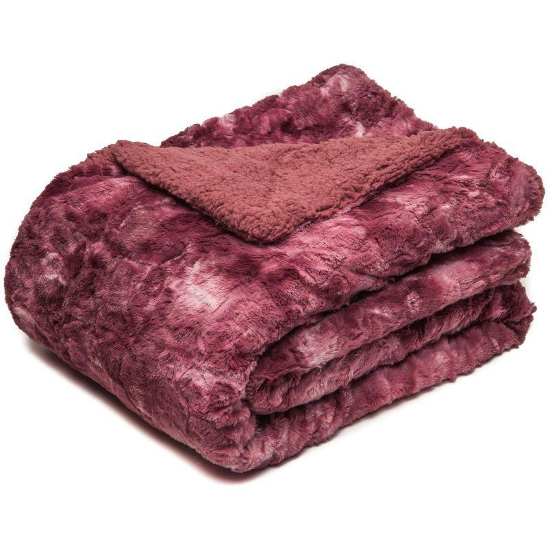 Chanasya Wolf Faux Fur Throw Blanket with Plush Faux Shearling Side