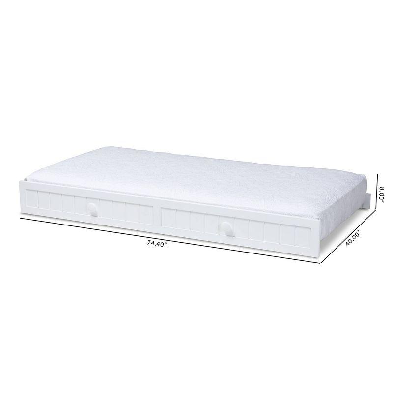 Twin Neves Wood Bed with Trundle White - Baxton Studio: Farmhouse Design, Roll-Out Guest Mattress Support