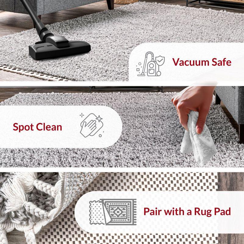 Nuloom Neva Solid 4x6 Shag Indoor Area Rug for Living Room Bedroom Dining Room Nursery, Grey/Ivory