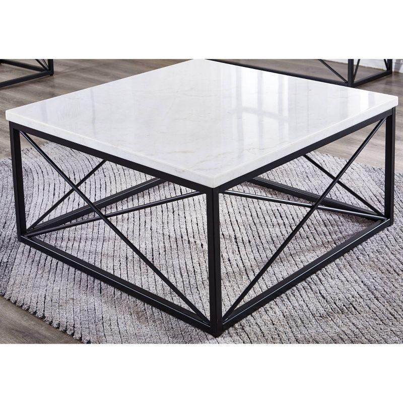 Modern Square Marble Cocktail Table with Black Iron Base