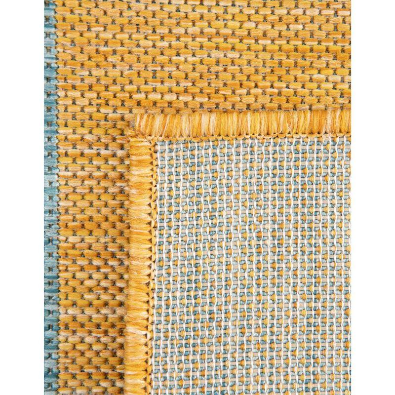 Striped Machine Woven Polypropylene Indoor / Outdoor Area Rug in Yellow/Aqua